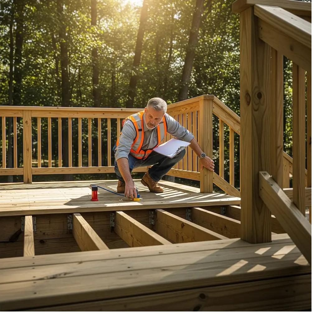 Engineer inspecting a deck structure on site