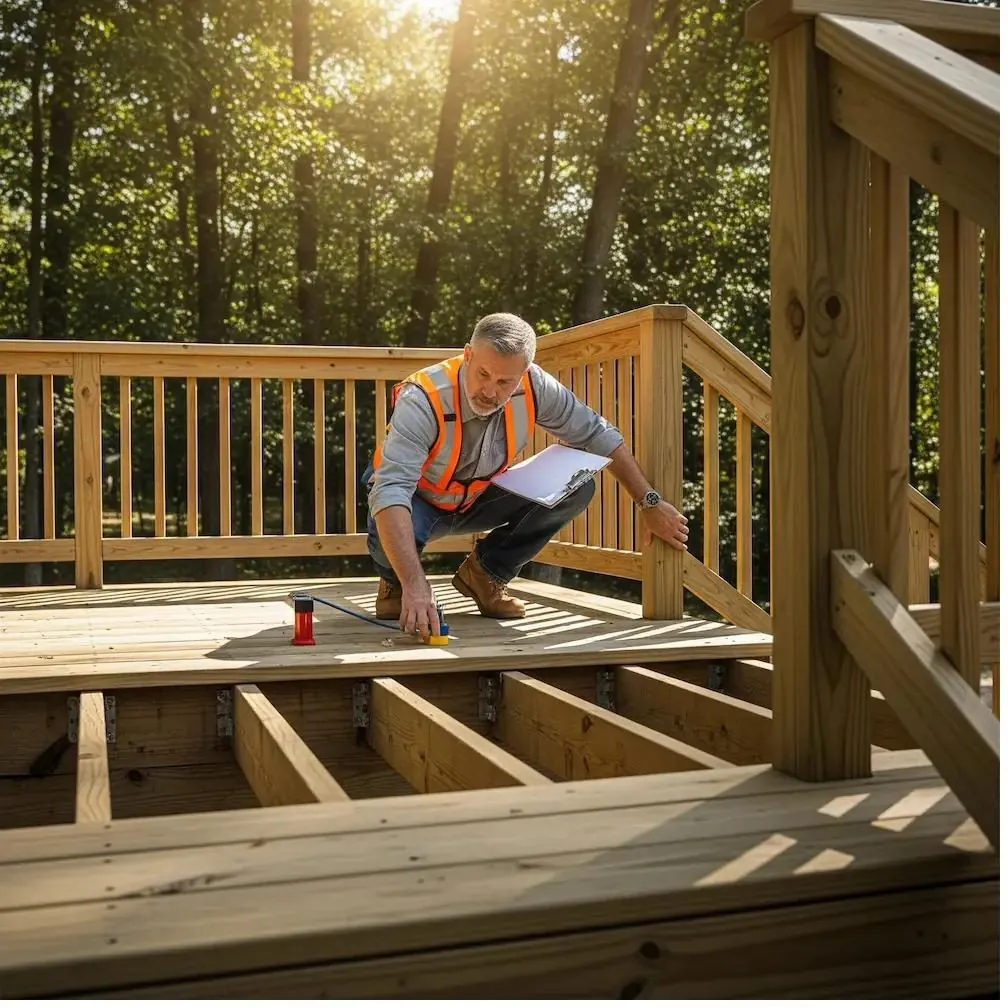 Engineer inspecting a deck structure on site